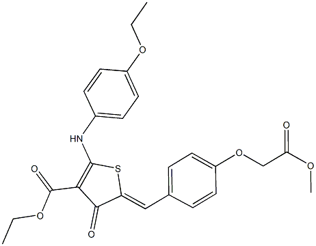 ethyl 2-(4-ethoxyanilino)-5-[4-(2-methoxy-2-oxoethoxy)benzylidene]-4-oxo-4,5-dihydro-3-thiophenecarboxylate Struktur