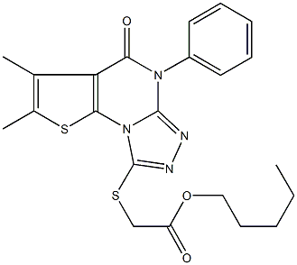 pentyl [(2,3-dimethyl-4-oxo-5-phenyl-4,5-dihydrothieno[3,2-e][1,2,4]triazolo[4,3-a]pyrimidin-8-yl)sulfanyl]acetate Struktur