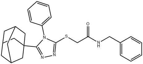 2-{[5-(1-adamantyl)-4-phenyl-4H-1,2,4-triazol-3-yl]sulfanyl}-N-benzylacetamide Struktur