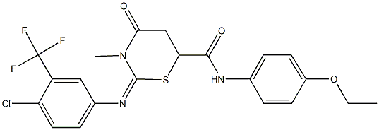 2-{[4-chloro-3-(trifluoromethyl)phenyl]imino}-N-(4-ethoxyphenyl)-3-methyl-4-oxo-1,3-thiazinane-6-carboxamide Struktur