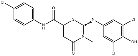 N-(4-chlorophenyl)-2-[(3,5-dichloro-4-hydroxyphenyl)imino]-3-methyl-4-oxo-1,3-thiazinane-6-carboxamide Struktur