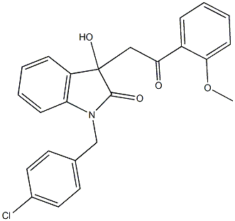 1-(4-chlorobenzyl)-3-hydroxy-3-[2-(2-methoxyphenyl)-2-oxoethyl]-1,3-dihydro-2H-indol-2-one Struktur