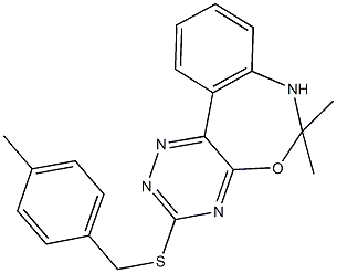 6,6-dimethyl-6,7-dihydro[1,2,4]triazino[5,6-d][3,1]benzoxazepin-3-yl 4-methylbenzyl sulfide Struktur