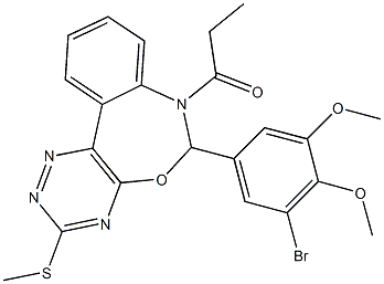 6-(3-bromo-4,5-dimethoxyphenyl)-3-(methylsulfanyl)-7-propionyl-6,7-dihydro[1,2,4]triazino[5,6-d][3,1]benzoxazepine Struktur