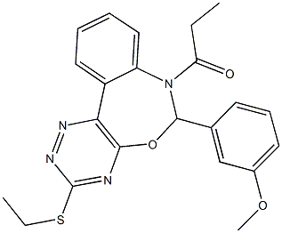 3-[3-(ethylsulfanyl)-7-propionyl-6,7-dihydro[1,2,4]triazino[5,6-d][3,1]benzoxazepin-6-yl]phenyl methyl ether Struktur