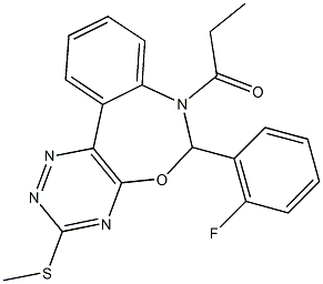 6-(2-fluorophenyl)-7-propionyl-6,7-dihydro[1,2,4]triazino[5,6-d][3,1]benzoxazepin-3-yl methyl sulfide Struktur