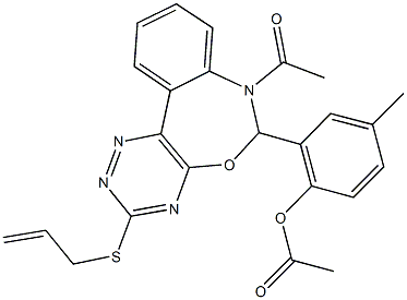 2-[7-acetyl-3-(allylsulfanyl)-6,7-dihydro[1,2,4]triazino[5,6-d][3,1]benzoxazepin-6-yl]-4-methylphenyl acetate Struktur