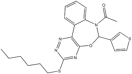 7-acetyl-3-(hexylsulfanyl)-6-(3-thienyl)-6,7-dihydro[1,2,4]triazino[5,6-d][3,1]benzoxazepine Struktur