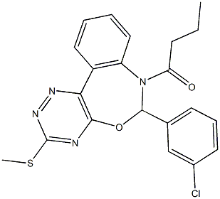 7-butyryl-6-(3-chlorophenyl)-3-(methylsulfanyl)-6,7-dihydro[1,2,4]triazino[5,6-d][3,1]benzoxazepine Struktur