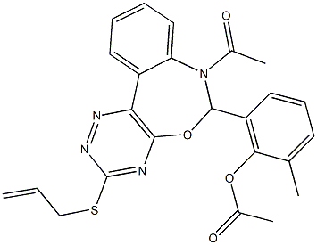 2-[7-acetyl-3-(allylsulfanyl)-6,7-dihydro[1,2,4]triazino[5,6-d][3,1]benzoxazepin-6-yl]-6-methylphenyl acetate Struktur