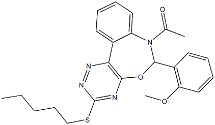 2-[7-acetyl-3-(pentylsulfanyl)-6,7-dihydro[1,2,4]triazino[5,6-d][3,1]benzoxazepin-6-yl]phenyl methyl ether Struktur