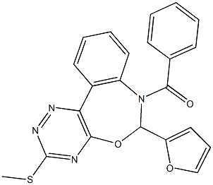 7-benzoyl-6-(2-furyl)-3-(methylsulfanyl)-6,7-dihydro[1,2,4]triazino[5,6-d][3,1]benzoxazepine Struktur