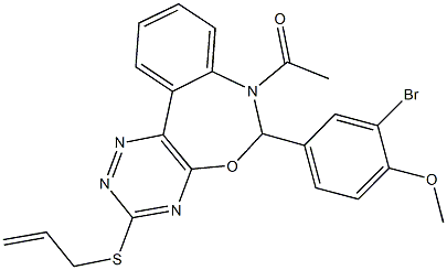 4-[7-acetyl-3-(allylsulfanyl)-6,7-dihydro[1,2,4]triazino[5,6-d][3,1]benzoxazepin-6-yl]-2-bromophenyl methyl ether Struktur