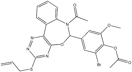 4-[7-acetyl-3-(allylsulfanyl)-6,7-dihydro[1,2,4]triazino[5,6-d][3,1]benzoxazepin-6-yl]-2-bromo-6-methoxyphenyl acetate Struktur