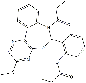 2-[3-(methylsulfanyl)-7-propionyl-6,7-dihydro[1,2,4]triazino[5,6-d][3,1]benzoxazepin-6-yl]phenyl propionate Struktur