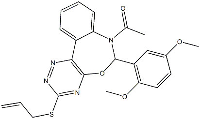 7-acetyl-3-(allylsulfanyl)-6-(2,5-dimethoxyphenyl)-6,7-dihydro[1,2,4]triazino[5,6-d][3,1]benzoxazepine Struktur