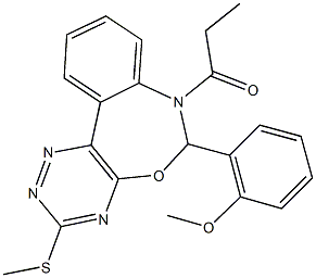 methyl 2-[3-(methylsulfanyl)-7-propionyl-6,7-dihydro[1,2,4]triazino[5,6-d][3,1]benzoxazepin-6-yl]phenyl ether Struktur