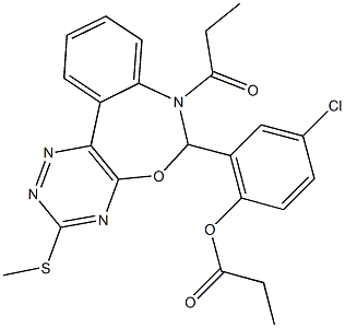 4-chloro-2-[3-(methylsulfanyl)-7-propionyl-6,7-dihydro[1,2,4]triazino[5,6-d][3,1]benzoxazepin-6-yl]phenyl propionate Struktur