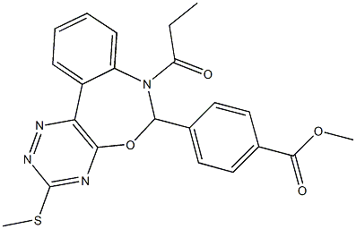 methyl 4-[3-(methylsulfanyl)-7-propionyl-6,7-dihydro[1,2,4]triazino[5,6-d][3,1]benzoxazepin-6-yl]benzoate Struktur