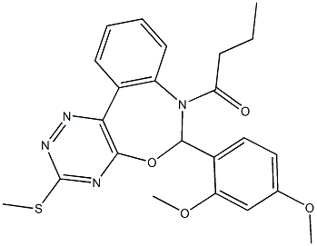 7-butyryl-6-(2,4-dimethoxyphenyl)-3-(methylsulfanyl)-6,7-dihydro[1,2,4]triazino[5,6-d][3,1]benzoxazepine Struktur