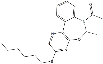 7-acetyl-3-(hexylsulfanyl)-6-methyl-6,7-dihydro[1,2,4]triazino[5,6-d][3,1]benzoxazepine Struktur