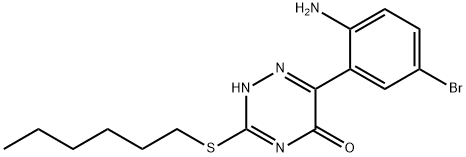 6-(2-amino-5-bromophenyl)-3-(hexylsulfanyl)-1,2,4-triazin-5-ol Struktur