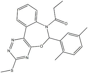 6-(2,5-dimethylphenyl)-3-(methylsulfanyl)-7-propionyl-6,7-dihydro[1,2,4]triazino[5,6-d][3,1]benzoxazepine Struktur