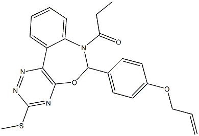 6-[4-(allyloxy)phenyl]-3-(methylsulfanyl)-7-propionyl-6,7-dihydro[1,2,4]triazino[5,6-d][3,1]benzoxazepine Struktur