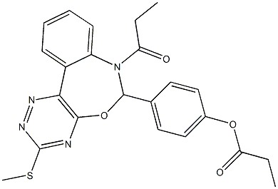 4-[3-(methylsulfanyl)-7-propionyl-6,7-dihydro[1,2,4]triazino[5,6-d][3,1]benzoxazepin-6-yl]phenyl propionate Struktur