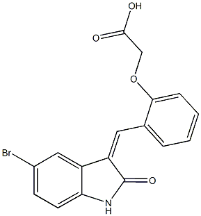 {2-[(5-bromo-2-oxo-1,2-dihydro-3H-indol-3-ylidene)methyl]phenoxy}acetic acid Struktur