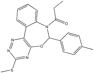 6-(4-methylphenyl)-3-(methylsulfanyl)-7-propionyl-6,7-dihydro[1,2,4]triazino[5,6-d][3,1]benzoxazepine Struktur