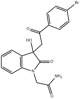 2-{3-[2-(4-bromophenyl)-2-oxoethyl]-3-hydroxy-2-oxo-2,3-dihydro-1H-indol-1-yl}acetamide Struktur