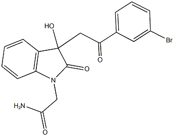 2-{3-[2-(3-bromophenyl)-2-oxoethyl]-3-hydroxy-2-oxo-2,3-dihydro-1H-indol-1-yl}acetamide Struktur