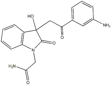 2-{3-[2-(3-aminophenyl)-2-oxoethyl]-3-hydroxy-2-oxo-2,3-dihydro-1H-indol-1-yl}acetamide Struktur