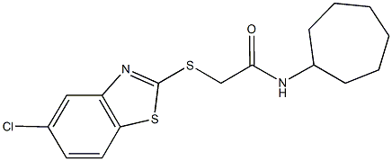 2-[(5-chloro-1,3-benzothiazol-2-yl)sulfanyl]-N-cycloheptylacetamide Struktur