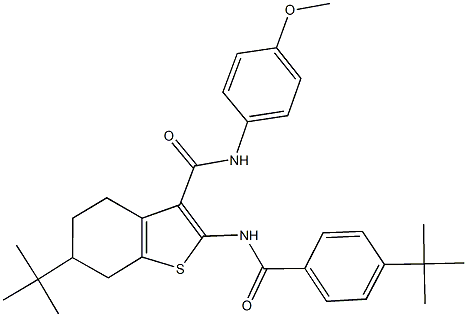 6-tert-butyl-2-[(4-tert-butylbenzoyl)amino]-N-(4-methoxyphenyl)-4,5,6,7-tetrahydro-1-benzothiophene-3-carboxamide Struktur