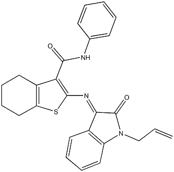 2-[(1-allyl-2-oxo-1,2-dihydro-3H-indol-3-ylidene)amino]-N-phenyl-4,5,6,7-tetrahydro-1-benzothiophene-3-carboxamide Struktur