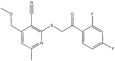 2-{[2-(2,4-difluorophenyl)-2-oxoethyl]sulfanyl}-4-(methoxymethyl)-6-methylnicotinonitrile Struktur