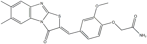 2-{4-[(6,7-dimethyl-3-oxo[1,3]thiazolo[3,2-a]benzimidazol-2(3H)-ylidene)methyl]-2-methoxyphenoxy}acetamide Struktur