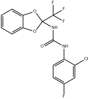 N-(2-chloro-4-fluorophenyl)-N'-[2-(trifluoromethyl)-1,3-benzodioxol-2-yl]urea Struktur