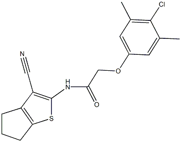 2-(4-chloro-3,5-dimethylphenoxy)-N-(3-cyano-5,6-dihydro-4H-cyclopenta[b]thien-2-yl)acetamide Struktur