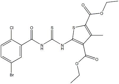 diethyl 5-({[(5-bromo-2-chlorobenzoyl)amino]carbothioyl}amino)-3-methyl-2,4-thiophenedicarboxylate Struktur