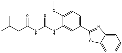 N-[5-(1,3-benzoxazol-2-yl)-2-methoxyphenyl]-N'-(3-methylbutanoyl)thiourea Struktur