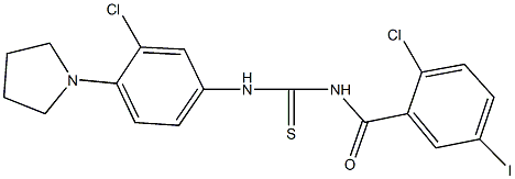 N-(2-chloro-5-iodobenzoyl)-N'-[3-chloro-4-(1-pyrrolidinyl)phenyl]thiourea Struktur