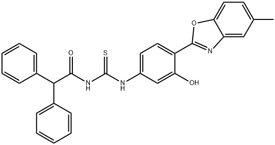 N-(diphenylacetyl)-N'-[3-hydroxy-4-(5-methyl-1,3-benzoxazol-2-yl)phenyl]thiourea Struktur