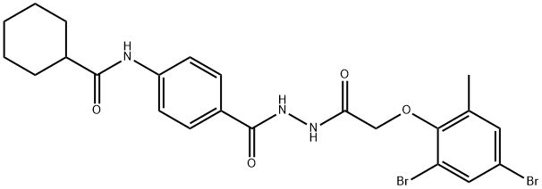 N-[4-({2-[(2,4-dibromo-6-methylphenoxy)acetyl]hydrazino}carbonyl)phenyl]cyclohexanecarboxamide Struktur