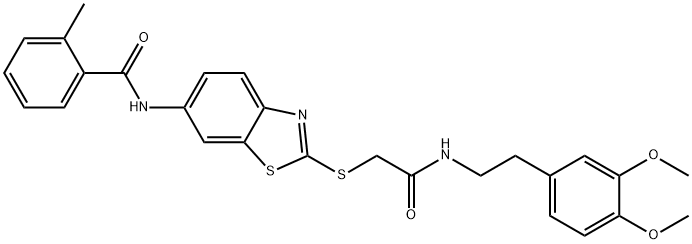 N-{2-[(2-{[2-(3,4-dimethoxyphenyl)ethyl]amino}-2-oxoethyl)sulfanyl]-1,3-benzothiazol-6-yl}-2-methylbenzamide Struktur