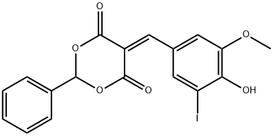 5-(4-hydroxy-3-iodo-5-methoxybenzylidene)-2-phenyl-1,3-dioxane-4,6-dione Struktur