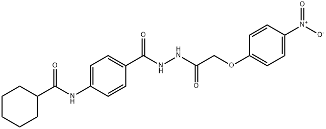 N-(4-{[2-({4-nitrophenoxy}acetyl)hydrazino]carbonyl}phenyl)cyclohexanecarboxamide Struktur