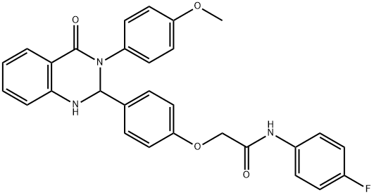 N-(4-fluorophenyl)-2-{4-[3-(4-methoxyphenyl)-4-oxo-1,2,3,4-tetrahydro-2-quinazolinyl]phenoxy}acetamide Struktur